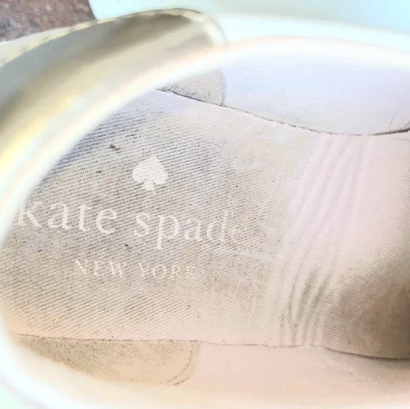 Kate Spade Fez Glitter White Gold Leather Casual Tennis Shoe Sneaker Women 6.5 - Picture 10 of 11